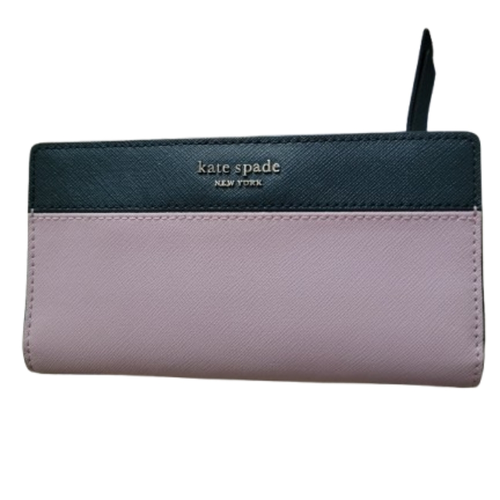Kate Spade Cameron Lavender Mist/Petrol Blue Leather Large Slim Bifold Wallet - Picture 7 of 8